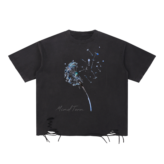 Snow Washed Mind Torn Dandelion Raw-Hem T-Shirt