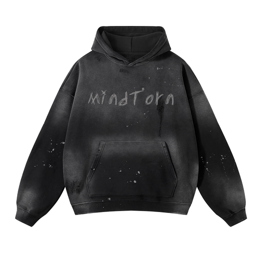 Vintage Wash Mind Torn Frayed Fleece Hoodie